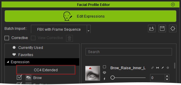 Reallusion interface showing the CC4 Extended facial profile